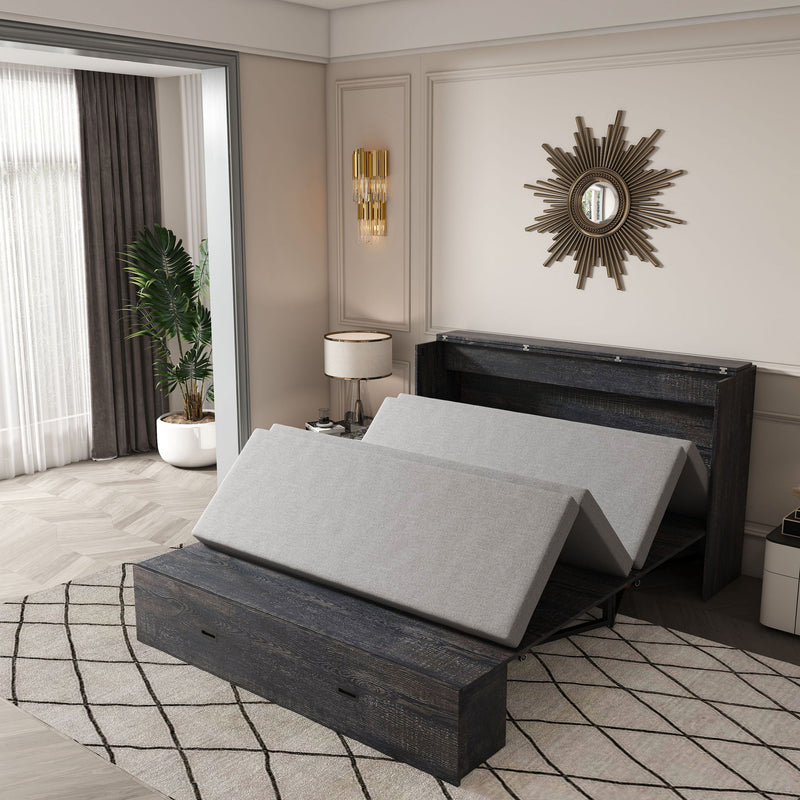 Full Murphy Bed With Storage Drawers, Charging Station, Foldable Panels, And Silent Swivel Wheels
