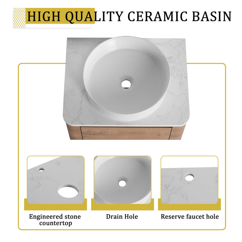 Wall Mounted Bathroom Vanity & Art Sink & 1 Soft Close Door
