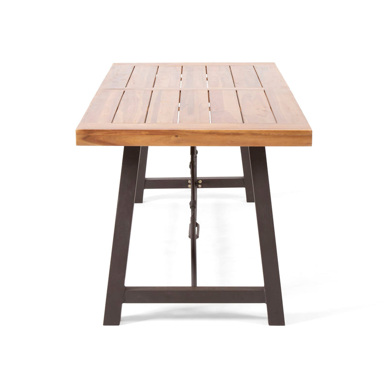 Outdoor Dining Table With Slat Wooden Panel And Turnbuckle Accents - Teak
