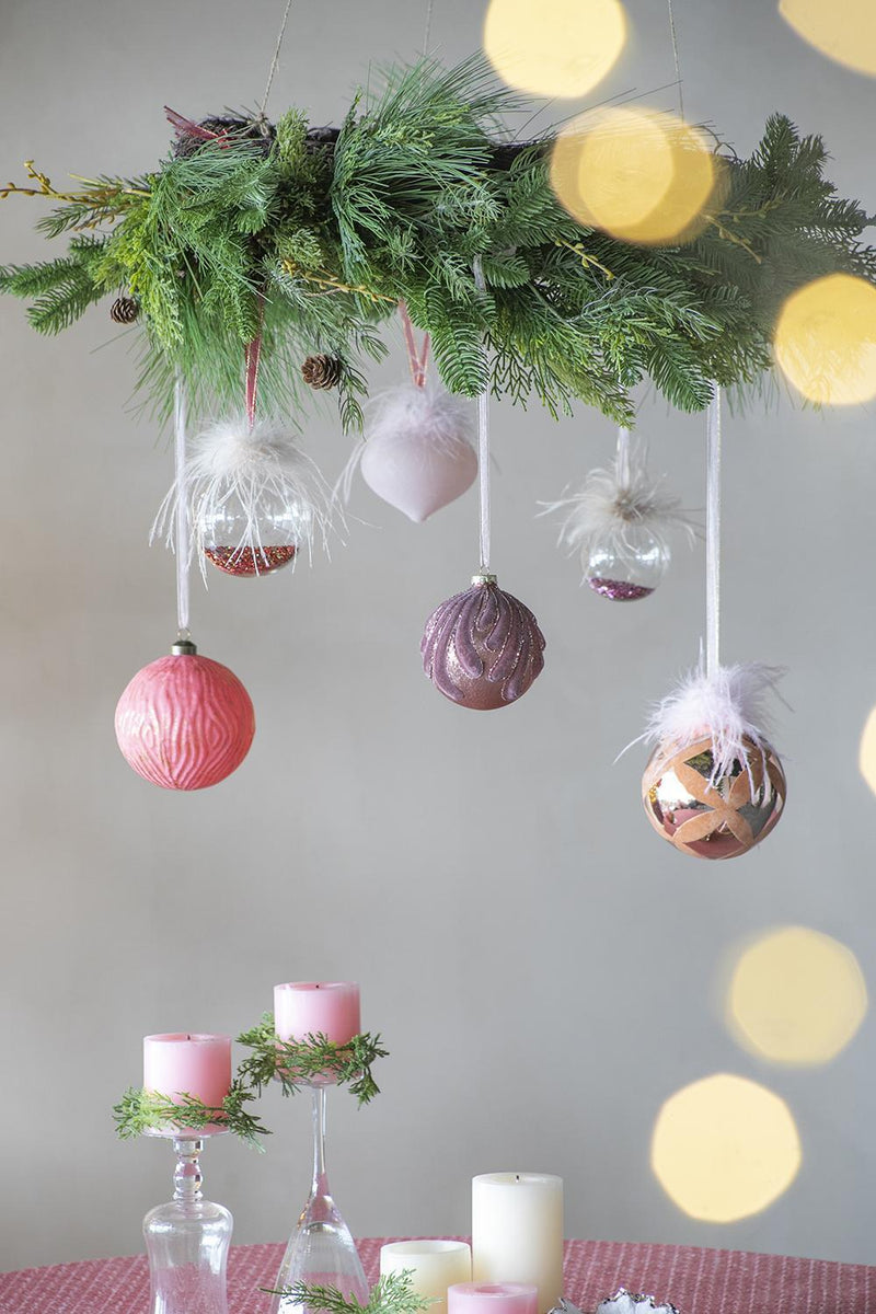 Christmas Ball Ornaments, Glass Decorative Hanging Ball Christmas Tree Ornaments For Holiday Party Decorations (Set of 6) - Pink