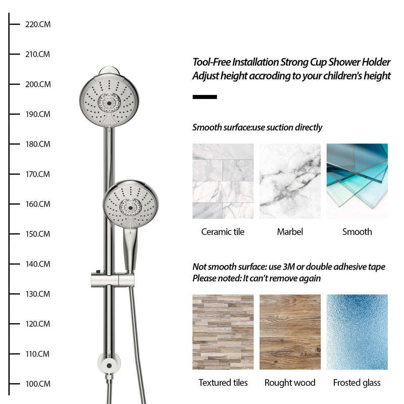 5" Multi Function Dual Shower Head With Adjustable Slide Bar - Chrome