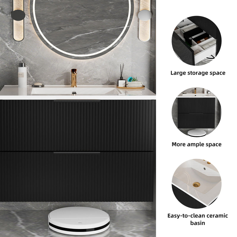 Modern Wall Mounted Floating Bathroom Vanity With Sink And Drawers