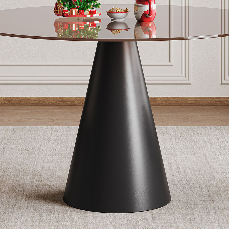 Round Dining Table - Black / Brown - Tempered Glass