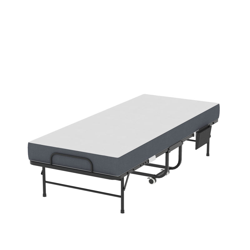 Twin Folding Bed With Memory Foam Mattress, On Wheels, Portable Bed For Adults & Guests - Black