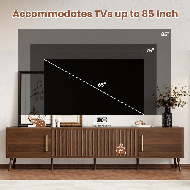 TV Stand For TVs Up To 85" With Fluted Door, Cable Management, Soft-Closing Hinges - Walnut