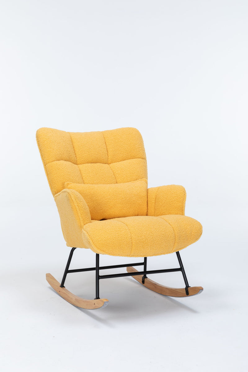 Rocking Chair Nursery, Teddy Upholstered Glider Rocker With High Backrest, Reading Chair Modern Rocking Accent Chairs Glider Recliner For Living Room - Yellow