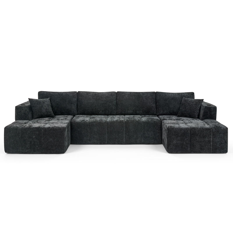 U - Shaped Sectional Sofa, Cup Holders & Side Pockets For Living Room