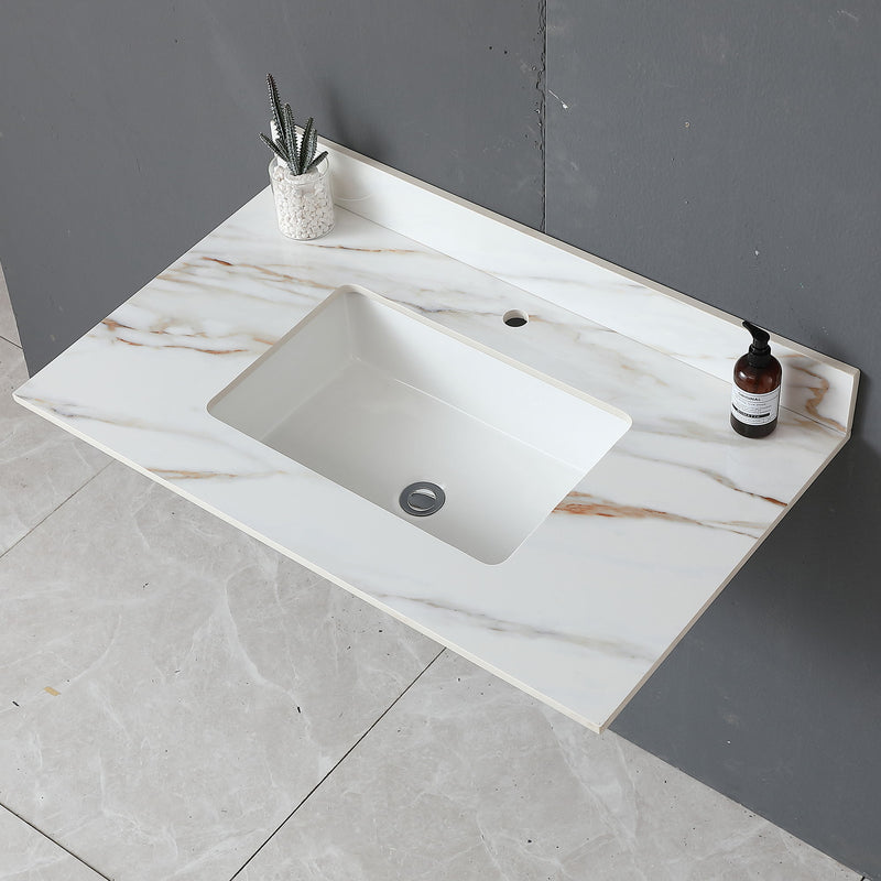 Elegant Vanity Top With Undermount Sink And Backsplash, Sintered Stone