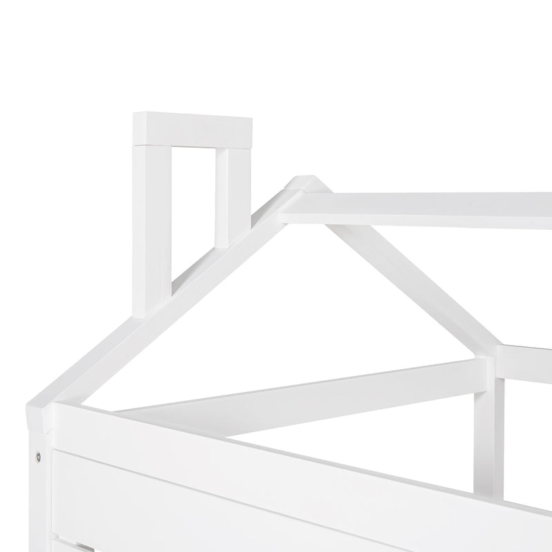 Twin Size Classic House Bed With Twin Size Trundle - White