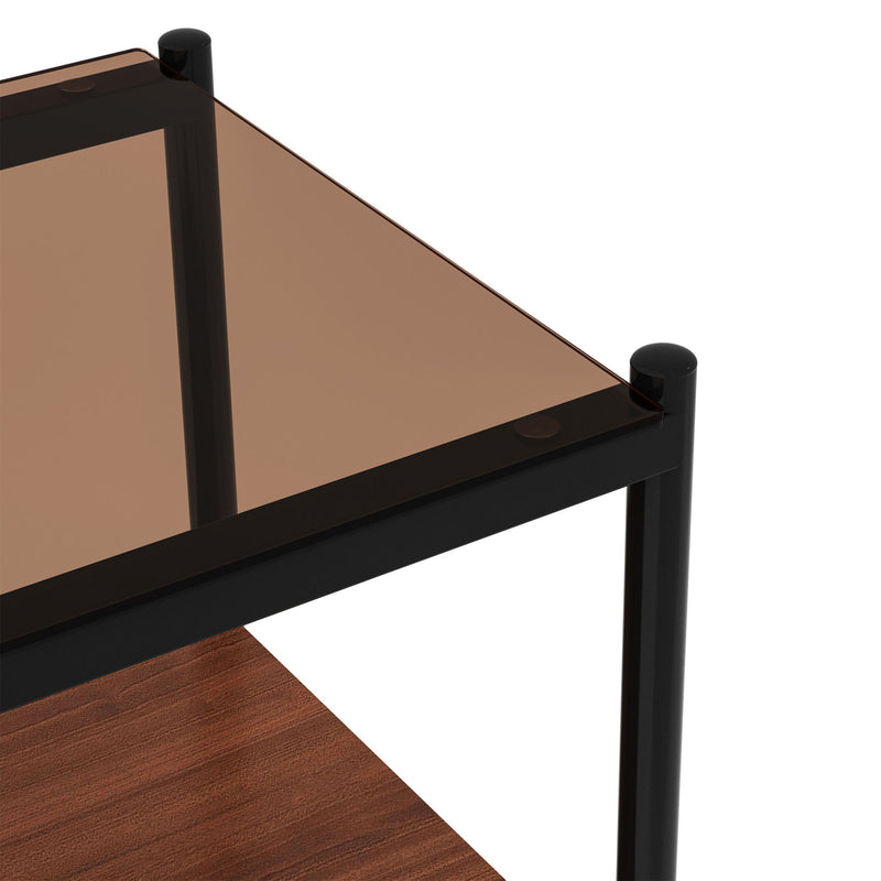 Modern Rectangle End Table (Set of 2) With Tempered Glass Tabletop And Layer - Brown
