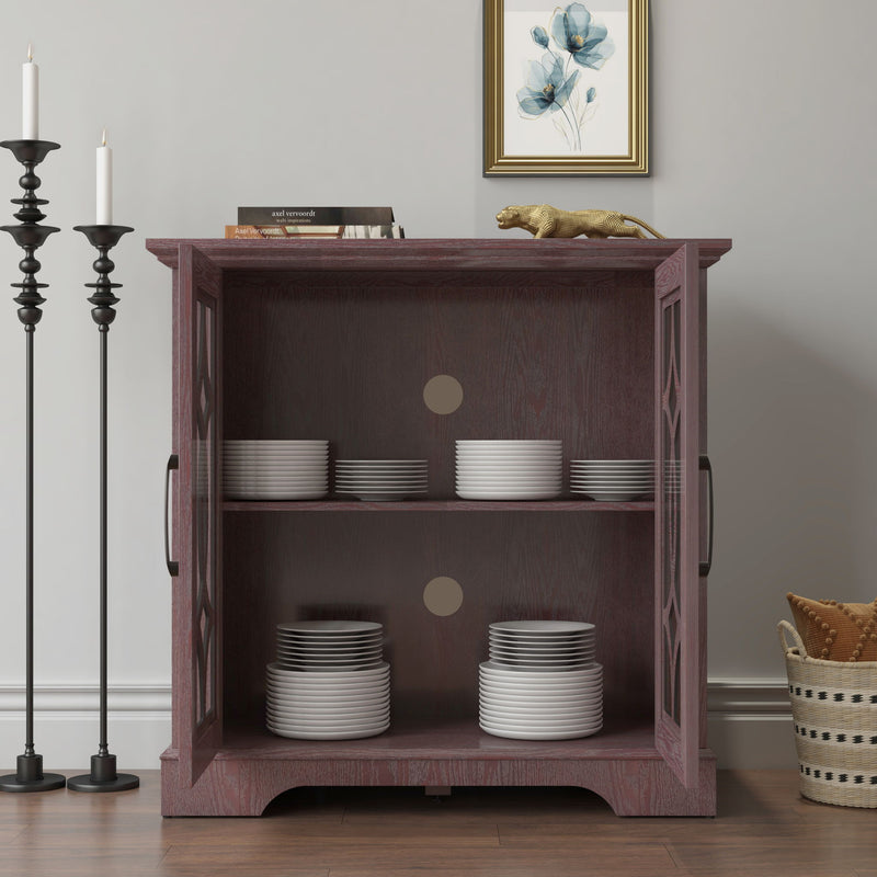 Modern Sideboard With Tempered Glass Doors - Ox Blood Red