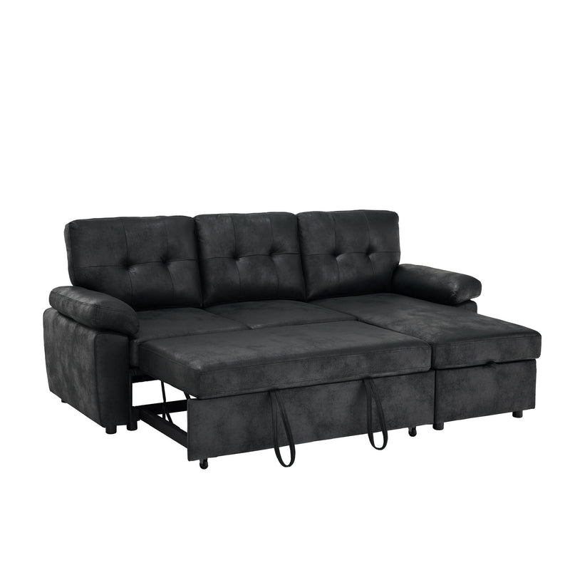 Convertible L - Sectional Sofa Bed With Storage Chaise And Padded Armrests
