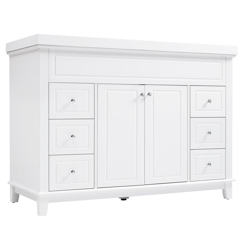 Bathroom Vanity With Sink, 6 Soft Close Drawers & Double Doors - White