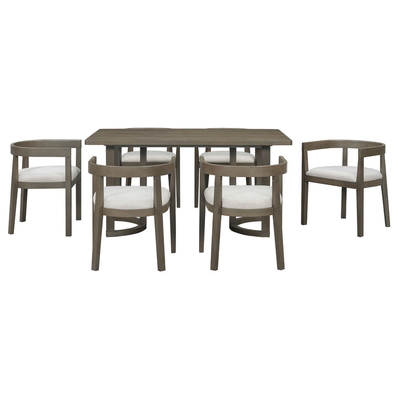 Rectangular Dining Table Set For 6 With Upholstered Barrel Back Chairs