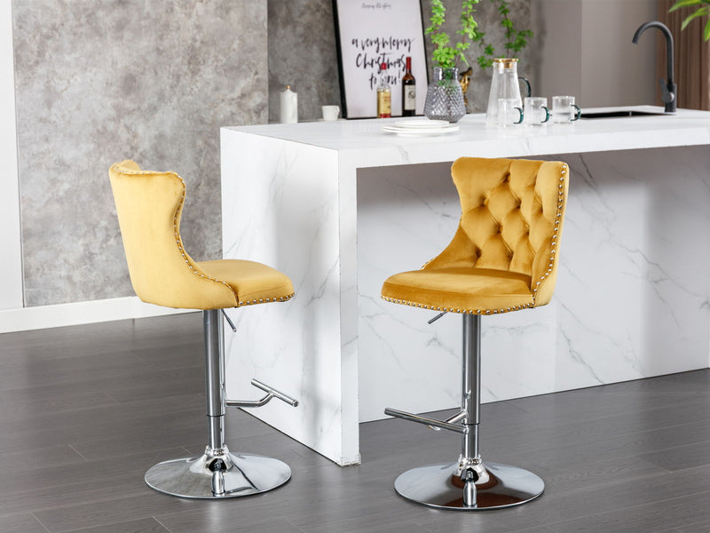 Swivel Barstools Adjusatble Seat Height From 25-33", Modern Upholstered Base Bar Stools With Backs Comfortable Tufted For Home Pub And Kitchen Island (Set of 2)