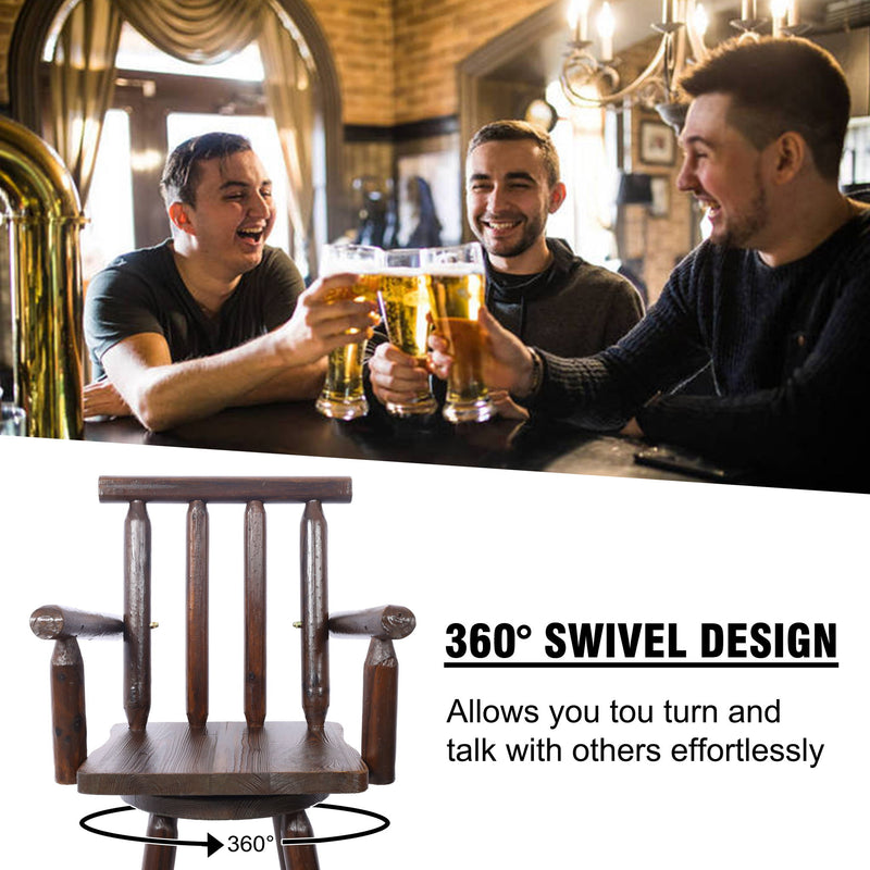 Rustic Bar Stool, Fir Wood Construction, Wide Armrest