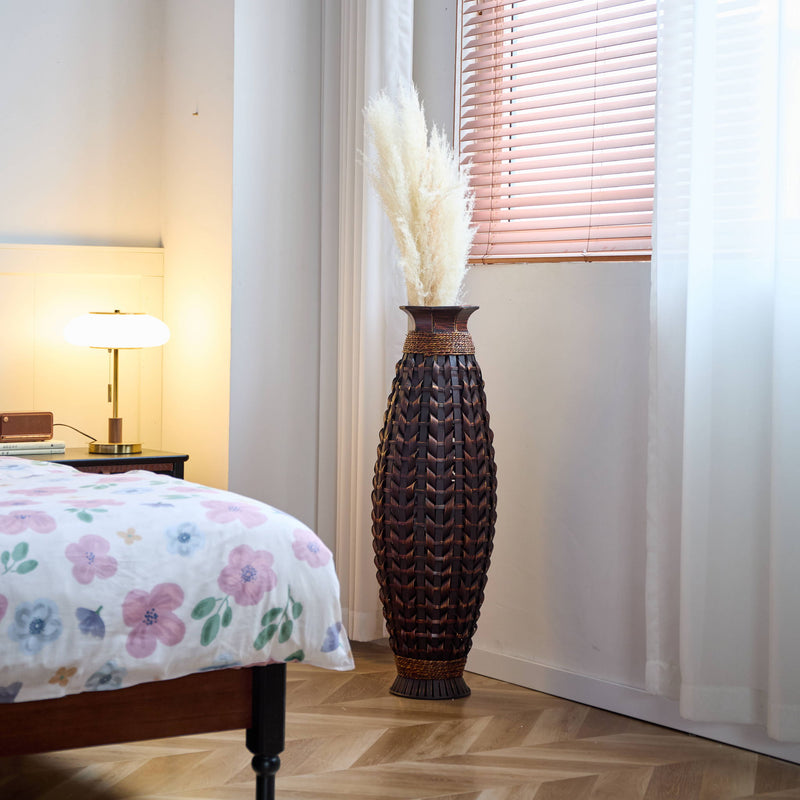 Hand Woven Bamboo Floor Vase, Decorative Accent For Living Room - Acacia Wood