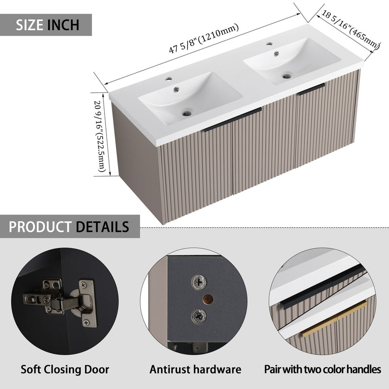 Contemporary Wall Mounted Bathroom Vanity With Resin Double Sink