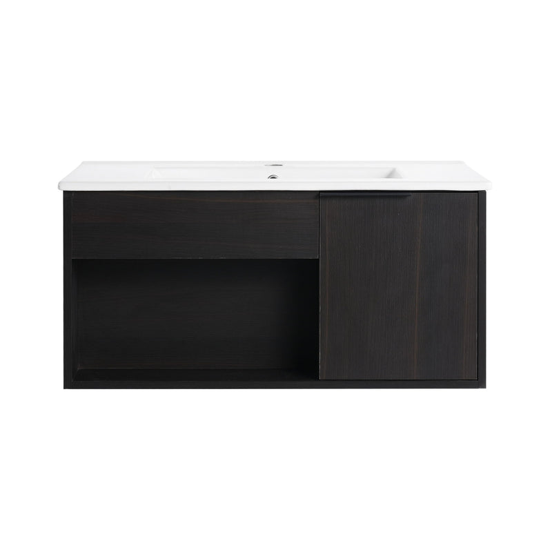 Wall Mounted Floating Bathroom Vanity With Open Shelf & Soft Close Door