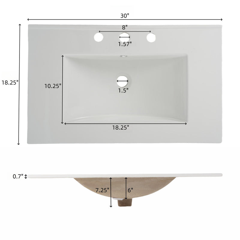 Fluted Bathroom Vanity With Ceramic Sink, Freestanding Cabinet