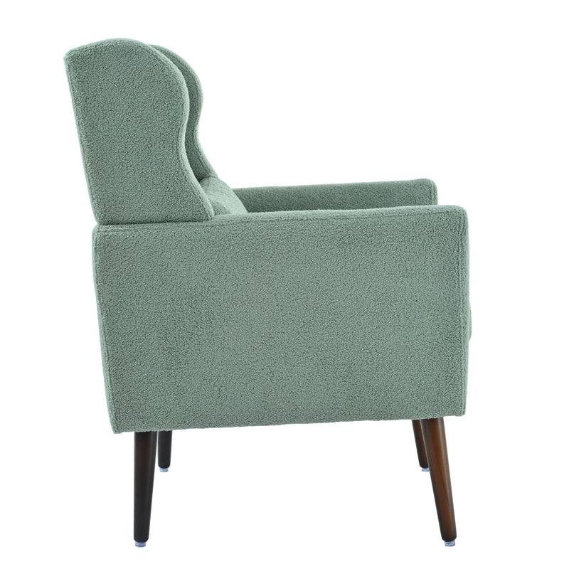 Modern Accent Chair, Teddy Fabric Living Room Chairs Comfy Reading Chair, Mid Century Accent Chair, Lounge Arm Chairs Armchair For Living Room Bedroom - Light Green