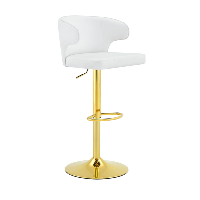 Adjustable Swivel Bar Chair With High Back Support For Kitchen Counter (Set of 2) - Gold / White