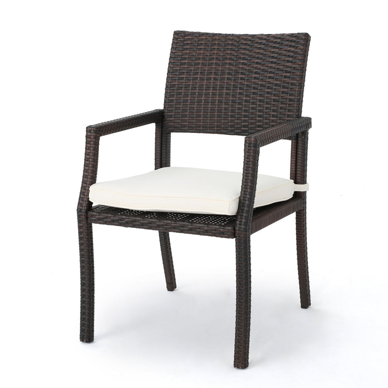 Outdoor Wicker Dining Chair With Water Resistant Cushions (Set of 2) - White / Brown