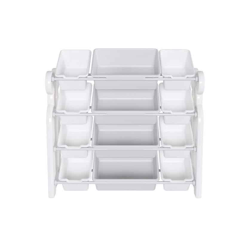 Multi Functional Kids Toy Storage Organizer Cabinet With Hdpe Shelf And 12 Bins - Gray / Ivory