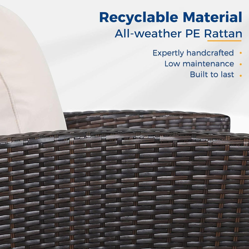 All-Weather Wicker 3 Seat Patio Sofa With Thick Cushions