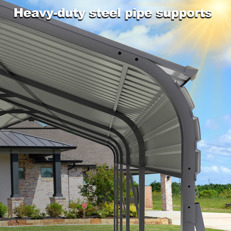 Metal Carport 13 X 26.5 Ft Heavy Duty With Galvanized Steel Roof Metal Garage Canopy With Galvanized Steel Roof & Frame Car Tent Outdoor Storage Shed For Car Boats And Truck - Gray
