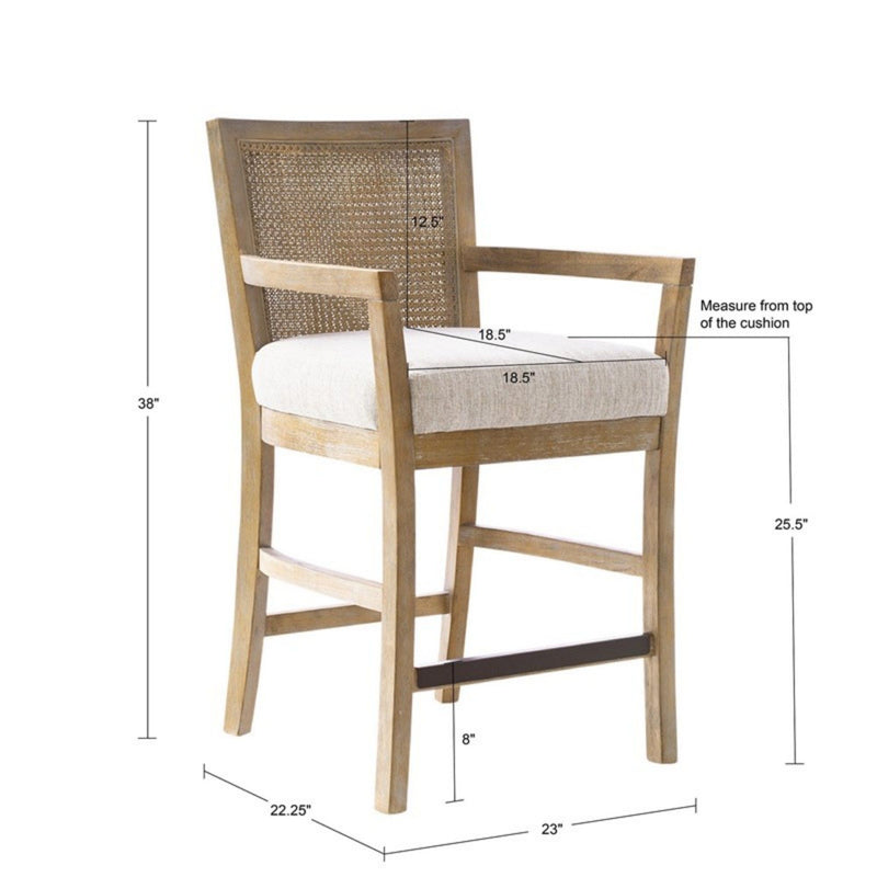 Cane Back Counter Stool With Upholstered Seat - Cream / Reclaimed Natural