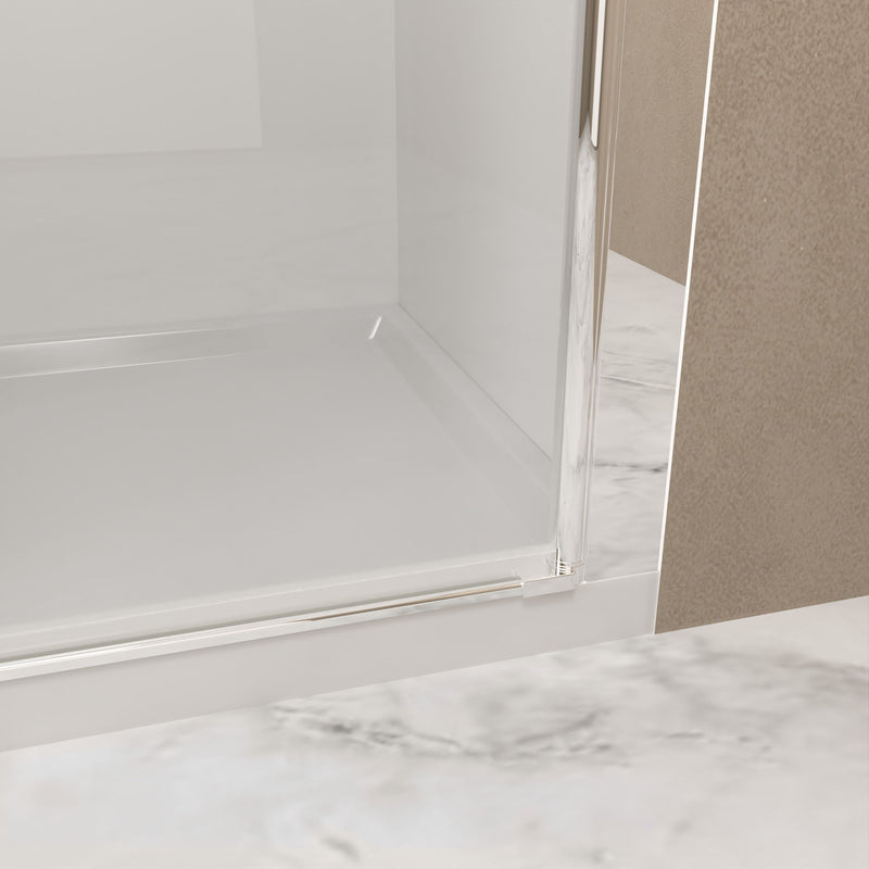 Shower Door, Tempered Glass With Explosion Proof Film, Half Frame Design - Chrome