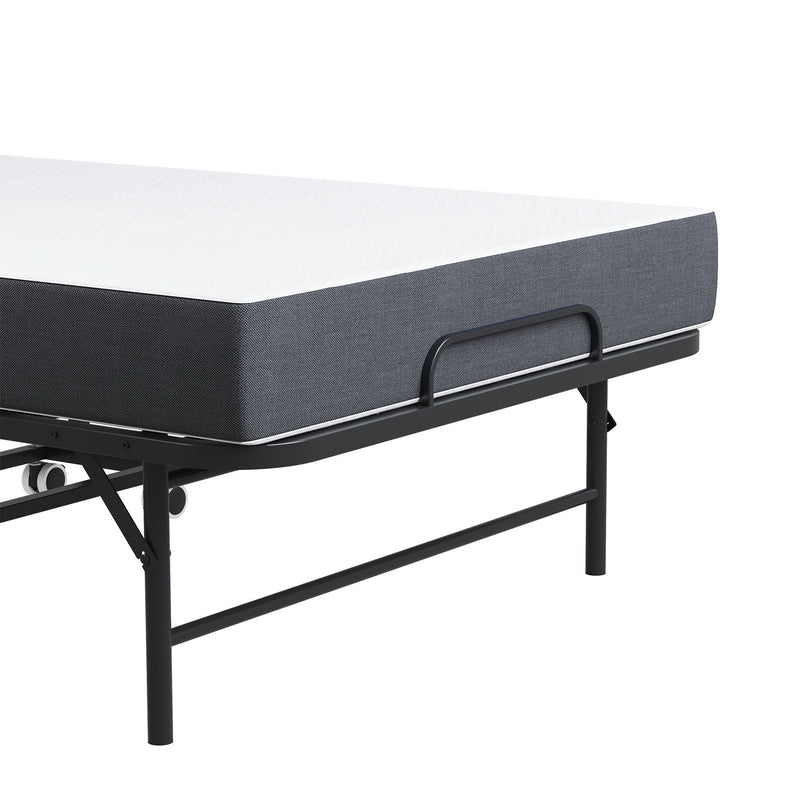 Twin Folding Bed With Adjustable Headboard & Memory Foam Mattress, Portable Coton Wheels For Tall People, Space-Saving Guest Bed - Black