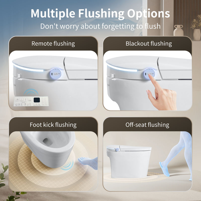 Tankless Smart Toilet With Bidet Built In, 1 Piece, Auto Flush, Auto Open / Close, Heated Seat, Bubble Wash, Warm Water And Dry, Adjustable Temp, Remote Control Side Know - White