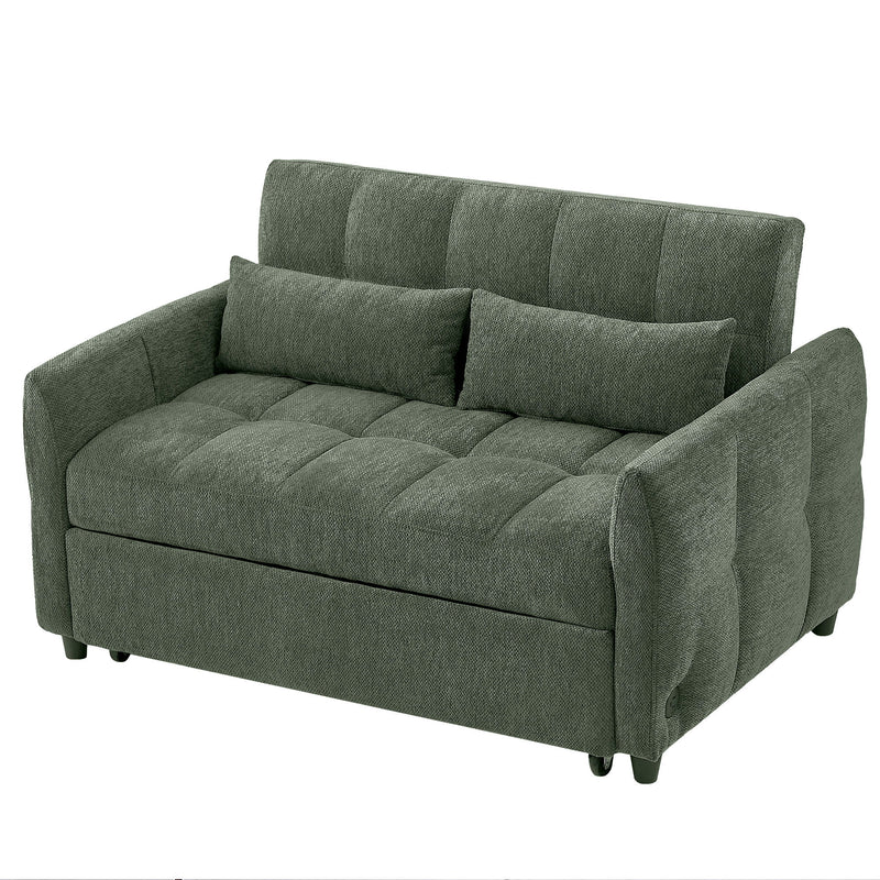 Loveseat Sofa Pull-Out Bed With Adjustable Backrest, 3 USB Ports And 2 Lumbar Pillows For Living Room