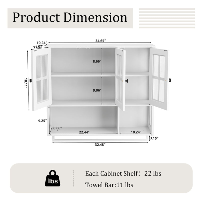 3 Door Wall Cabinet With Glass Door And Towel Bar