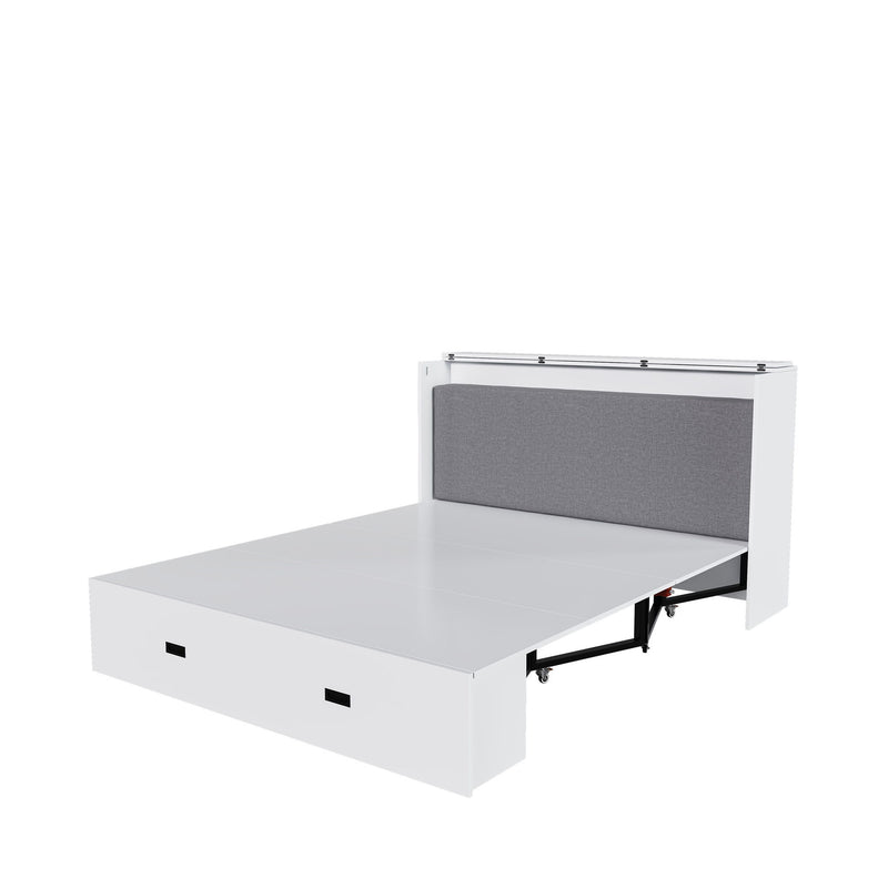 Full Murphy Bed With Storage Drawers, Charging Station, Foldable Panels, And Silent Swivel Wheels