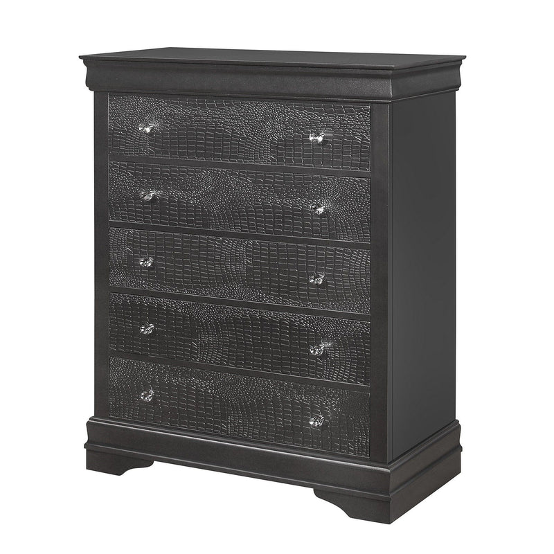 Shaker - 5 Pieces Bedroom Set With Crystal Inspired Tufted Headboard And LED Lighting