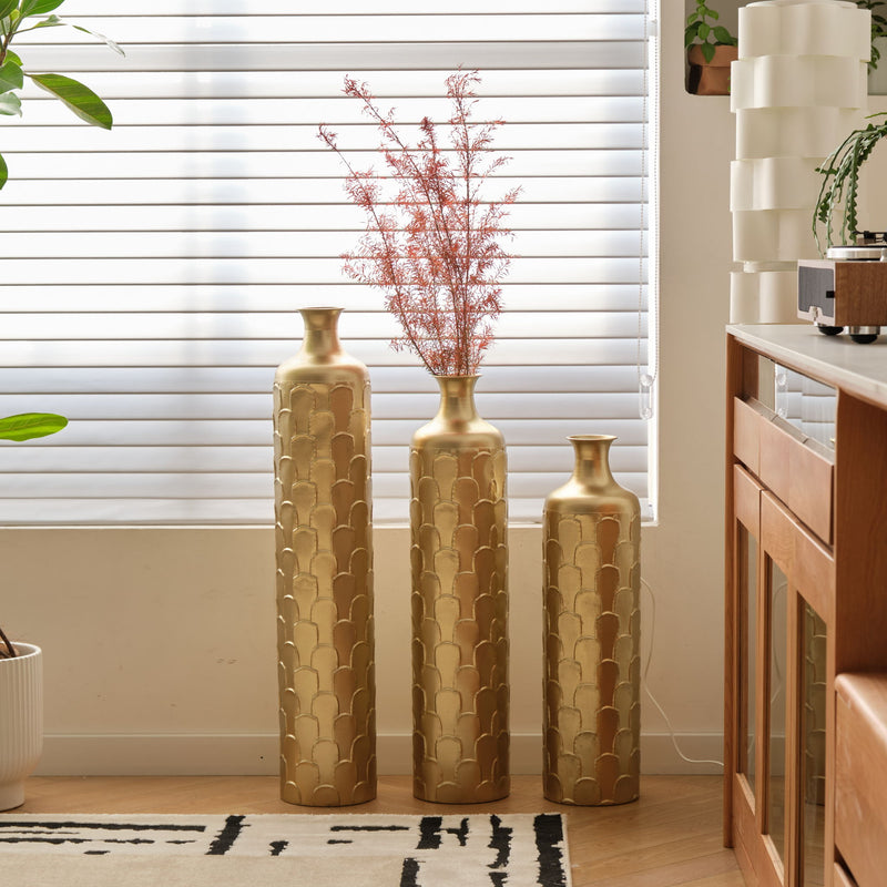 Floor Metal Vases Decorated White Metal Vases (Set of 3) Gorgeous Home Decoration Large Glazed Metal Vases - Golden