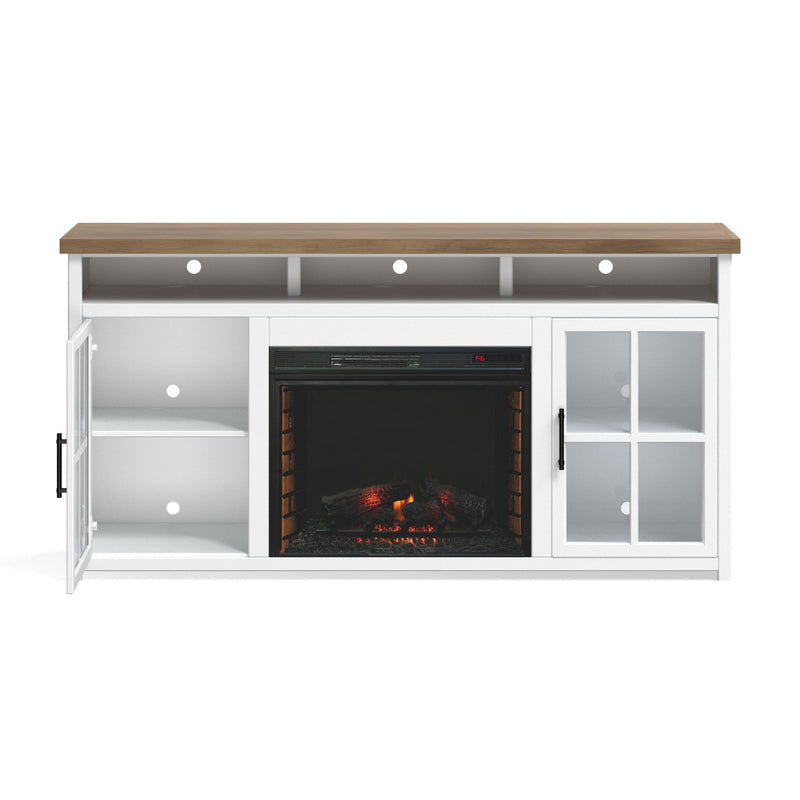 Fireplace TV Stand Console & Fixed Shelves