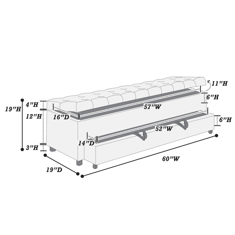 Storage Ottoman With Tufted Seat And Underseat Drawer