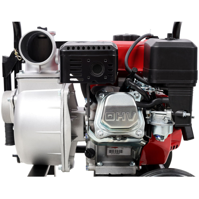 Gas Engine Powered Water Pump 3" Inlet & Outlet 7Hp 212Cc Epa Certified With Wheels And Handle - Black / Red