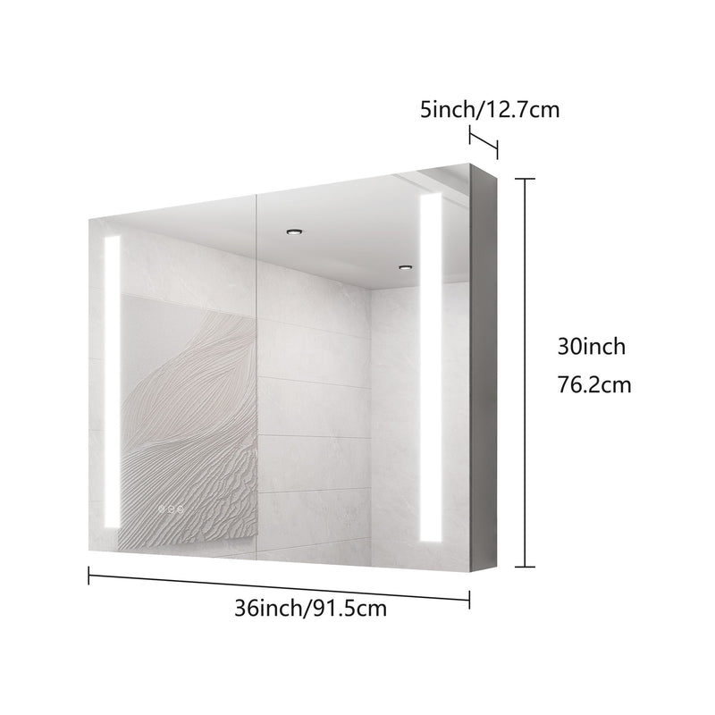 LED Medicine Cabinet With Mirror, Double Door With Defogger, Dimmer, Surface Mount