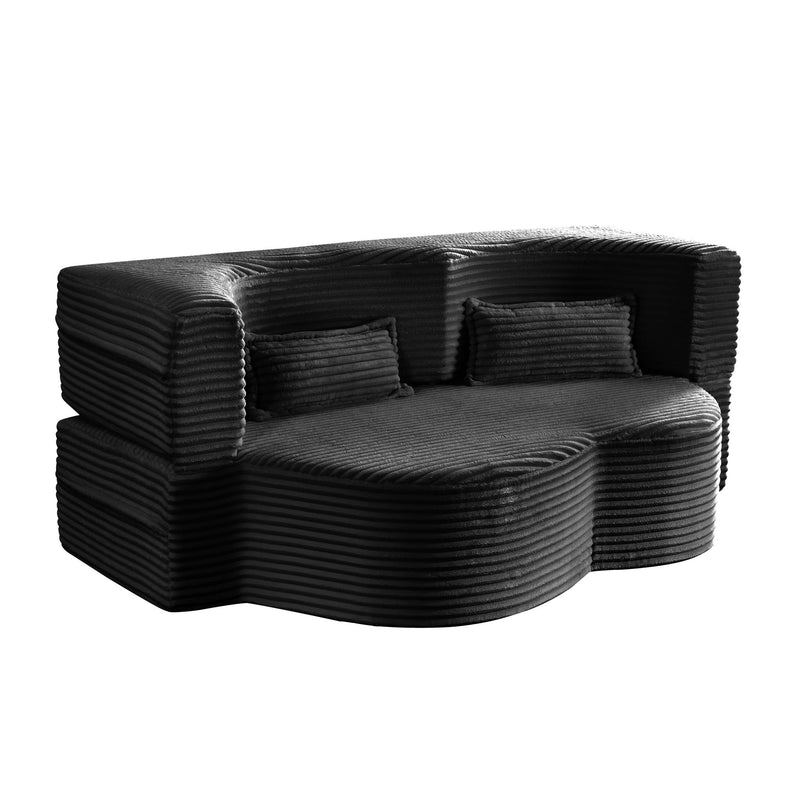 Floor Convertible Sleeper Sofa Bed With 2 Pillows