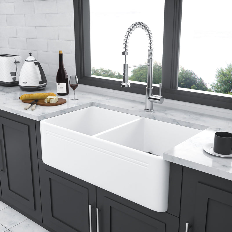 Sink 33" Double Bowl Apron Front Kitchen Sink 50 / 50 - White