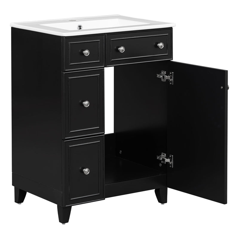 Transitional Style Bathroom Vanity Cabinet With Ceramic Sink