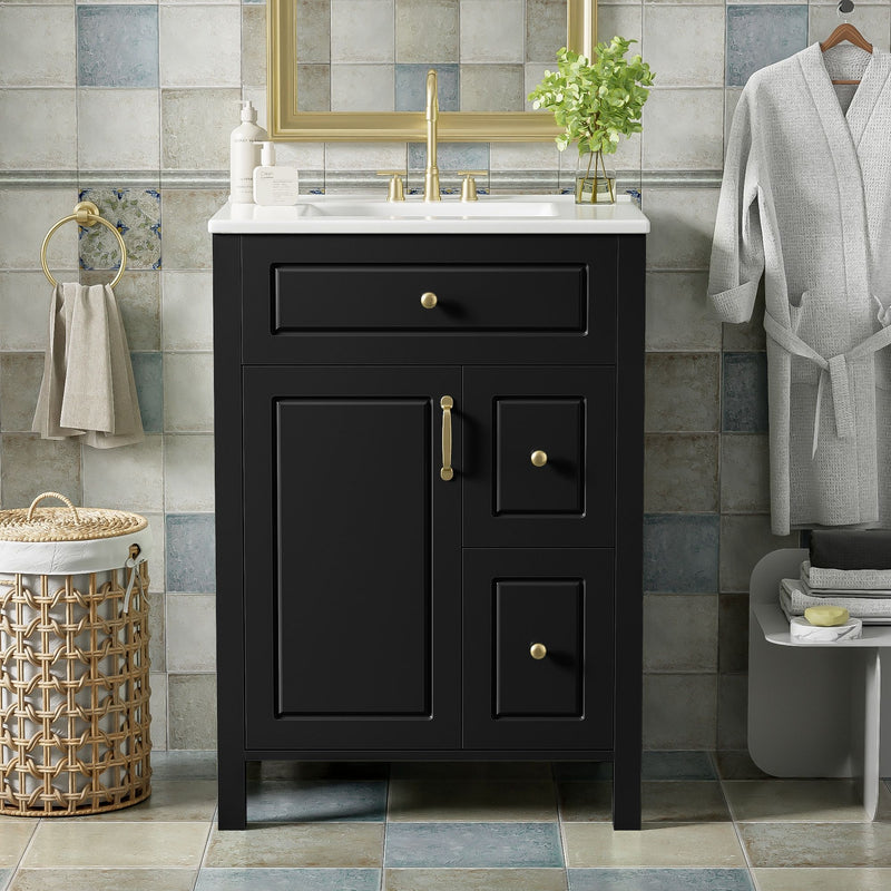 Elegant Bathroom Vanity With Ceramic Sink, Soft Close Doors And Drawers, Double Storage Racks