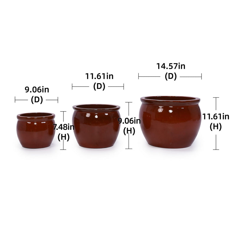 3 Pieces Ceramic Flowerpot, Planter For Patio, Garden Or Windowsills