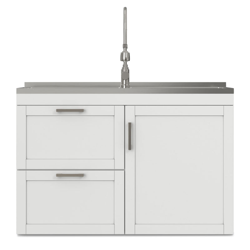 Hennessy - Laundry Utility Sink And Cabinet With Dual Sink And Pull Out Faucet - White