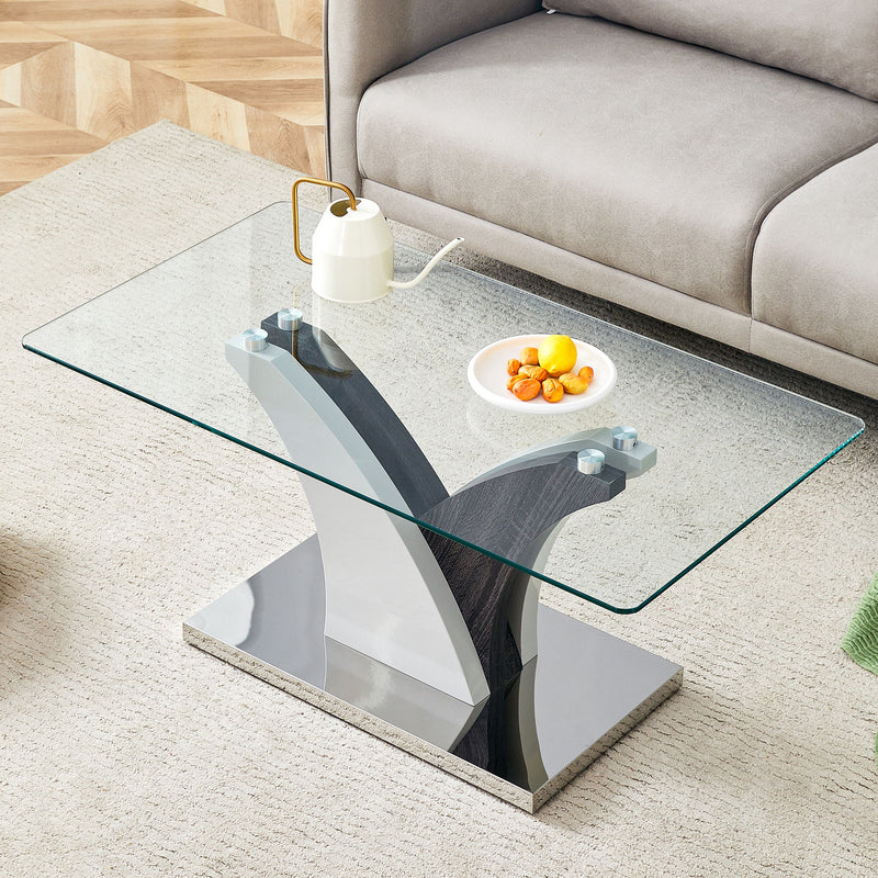 Artistic Rectangular Coffee Table With Tempered Glass Countertop